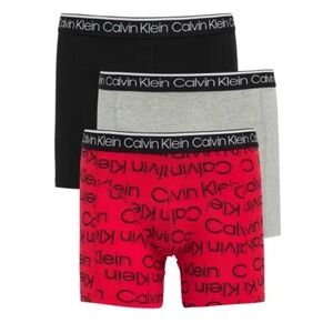 CALVIN‎ KLEIN 3 Pack Cotton Stretch Boxer Briefs Black Red Gray Sz S (28-30) NEW